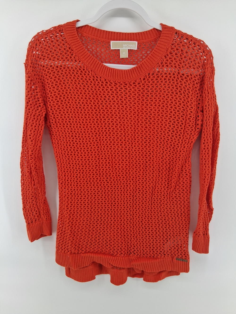 Michael Kors Open-Weave Crewneck Sweater in Bright Orange